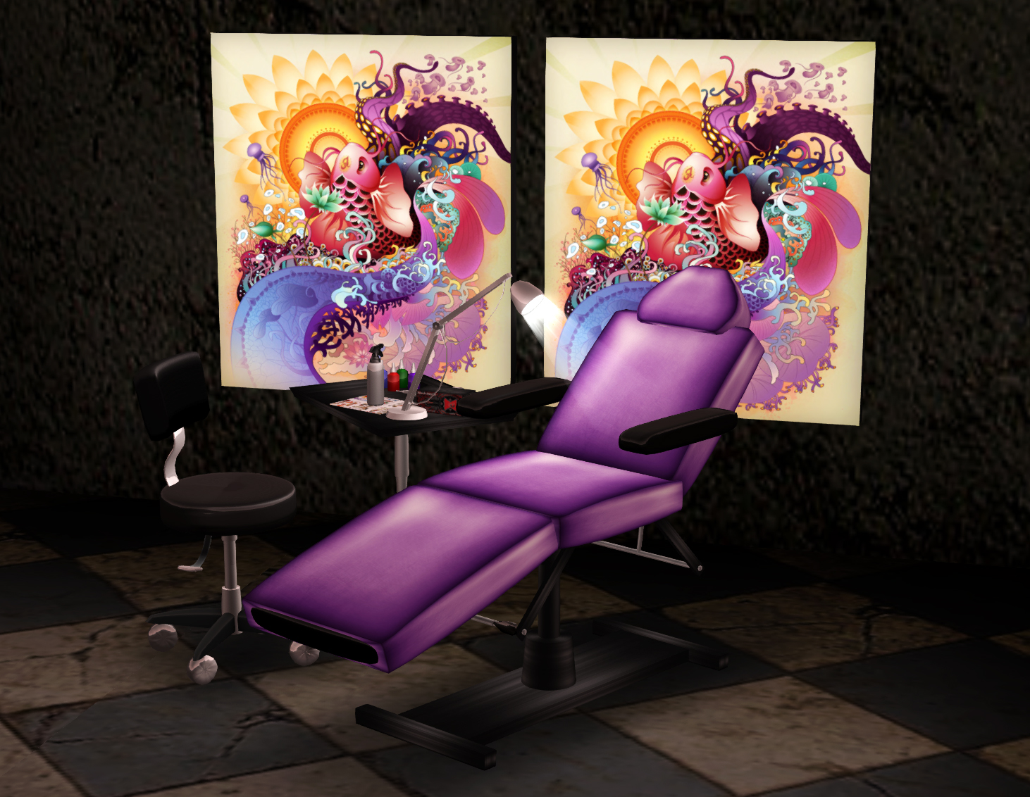 It comes complete with animated tattoo chair, animated technician chair, ta...